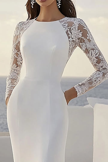 Ivory Mermaid Long Sleeves Sweep Train Wedding Dress with Lace